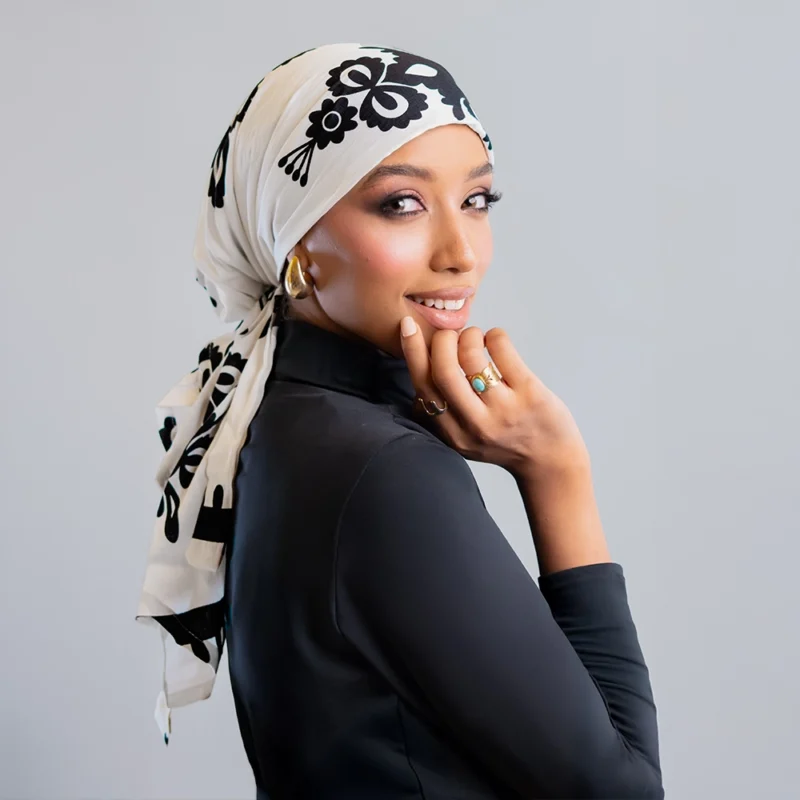 Spanish Turban Printed Linen - Bright Gray X Black